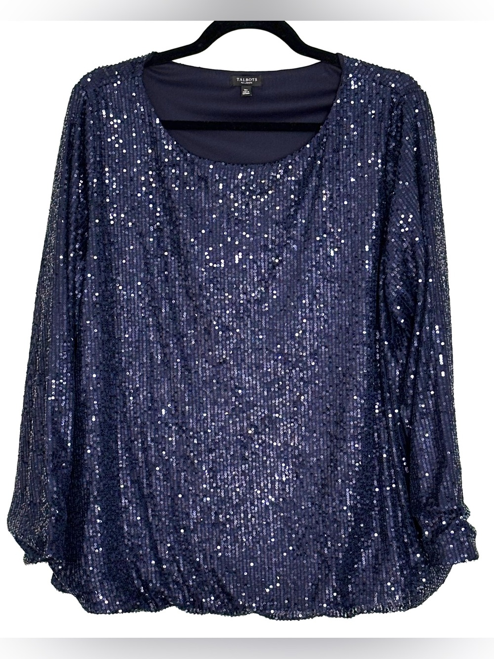Talbots Allover Sequin Long Sleeve Top Navy Size 1XP - Picture 1 of 4